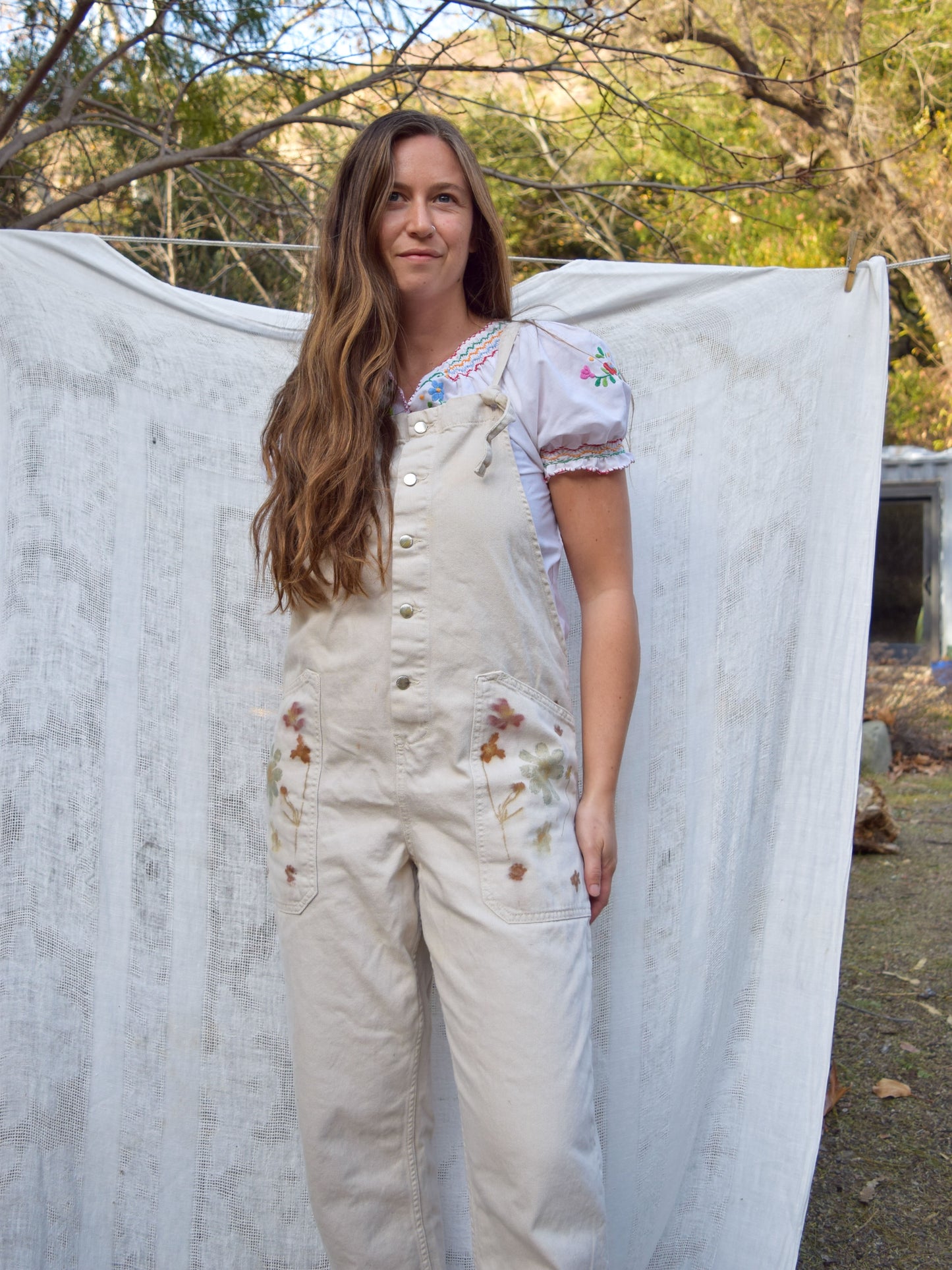 Eco-printed Patch Pocket Button Up Jumpsuit