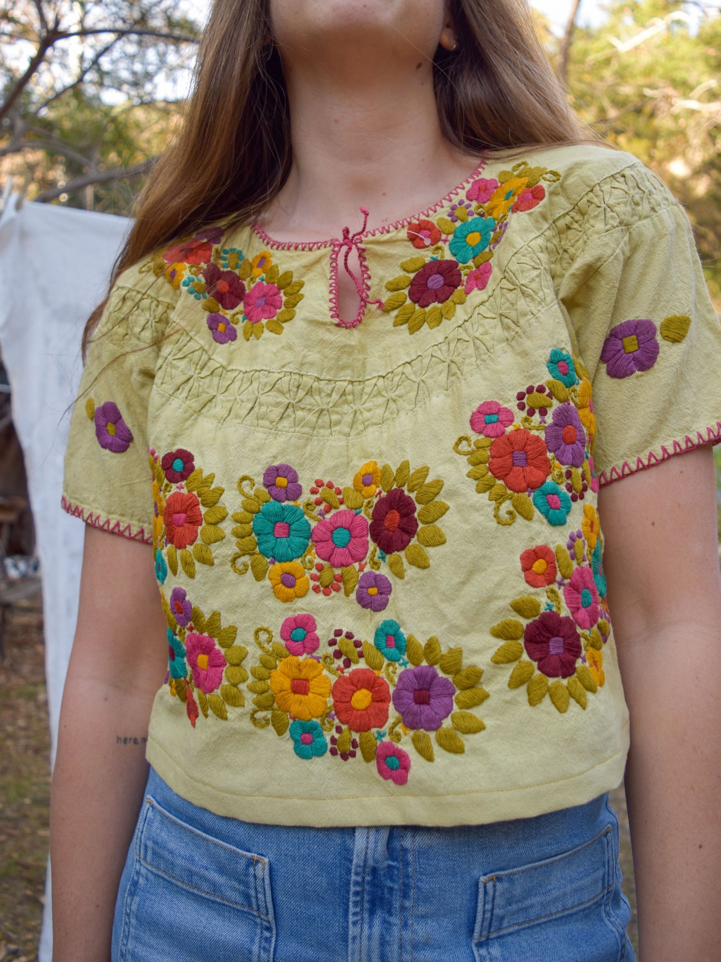 Pomegranate Embroidered Traditional Huipil Blouse