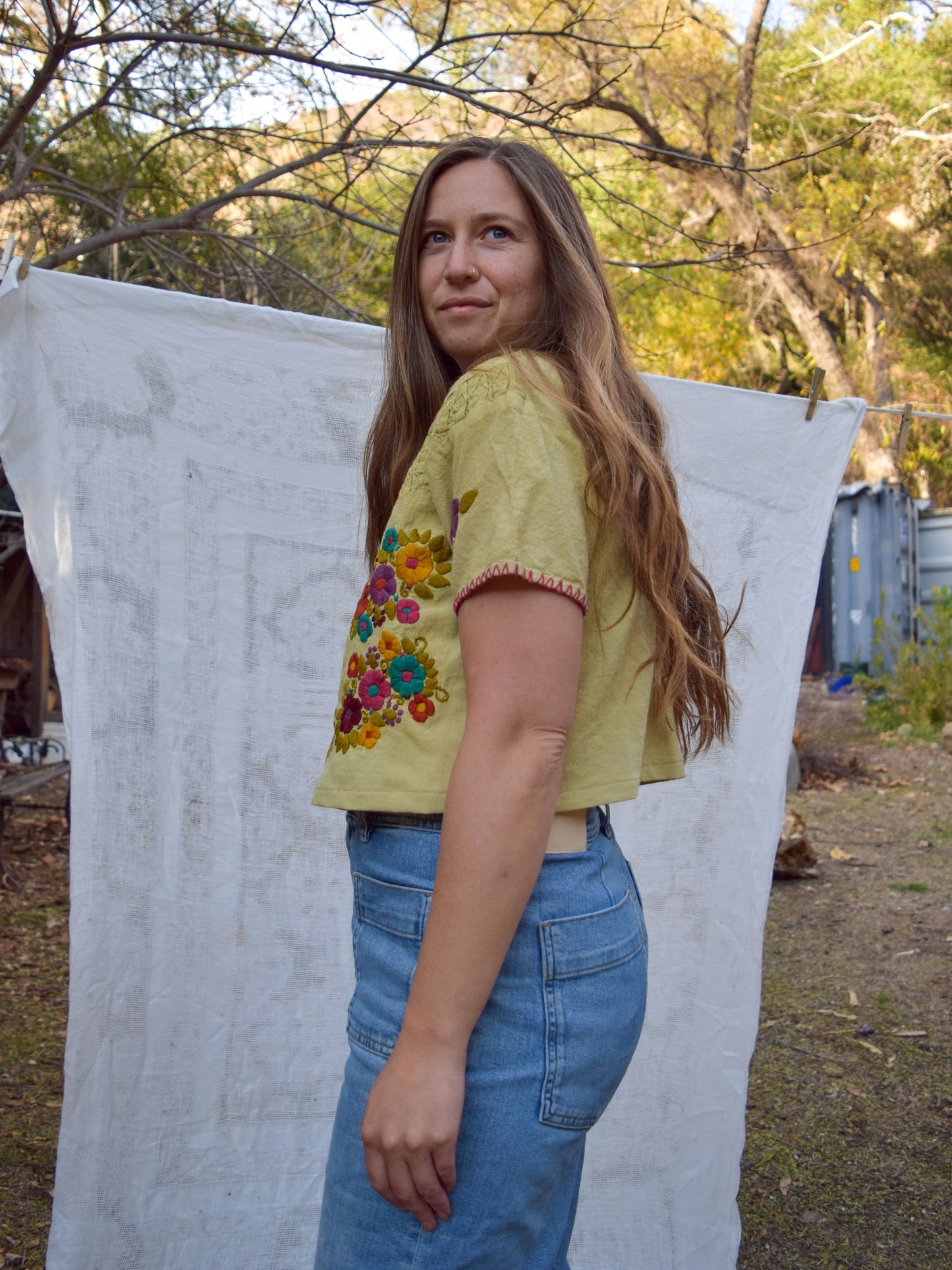 Pomegranate Embroidered Traditional Huipil Blouse