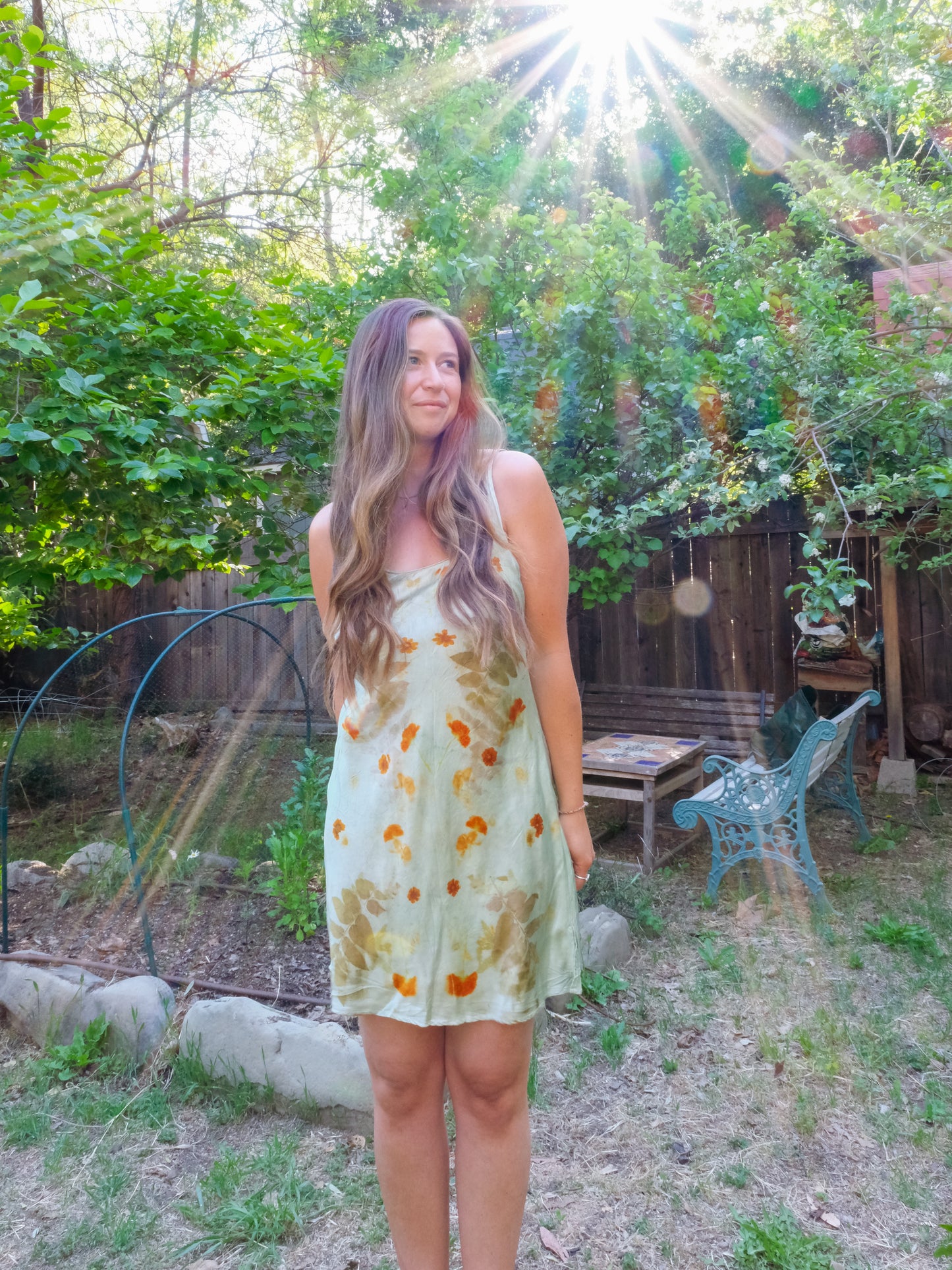 Chlorophyllin Silk Eco-printed Slip Dress