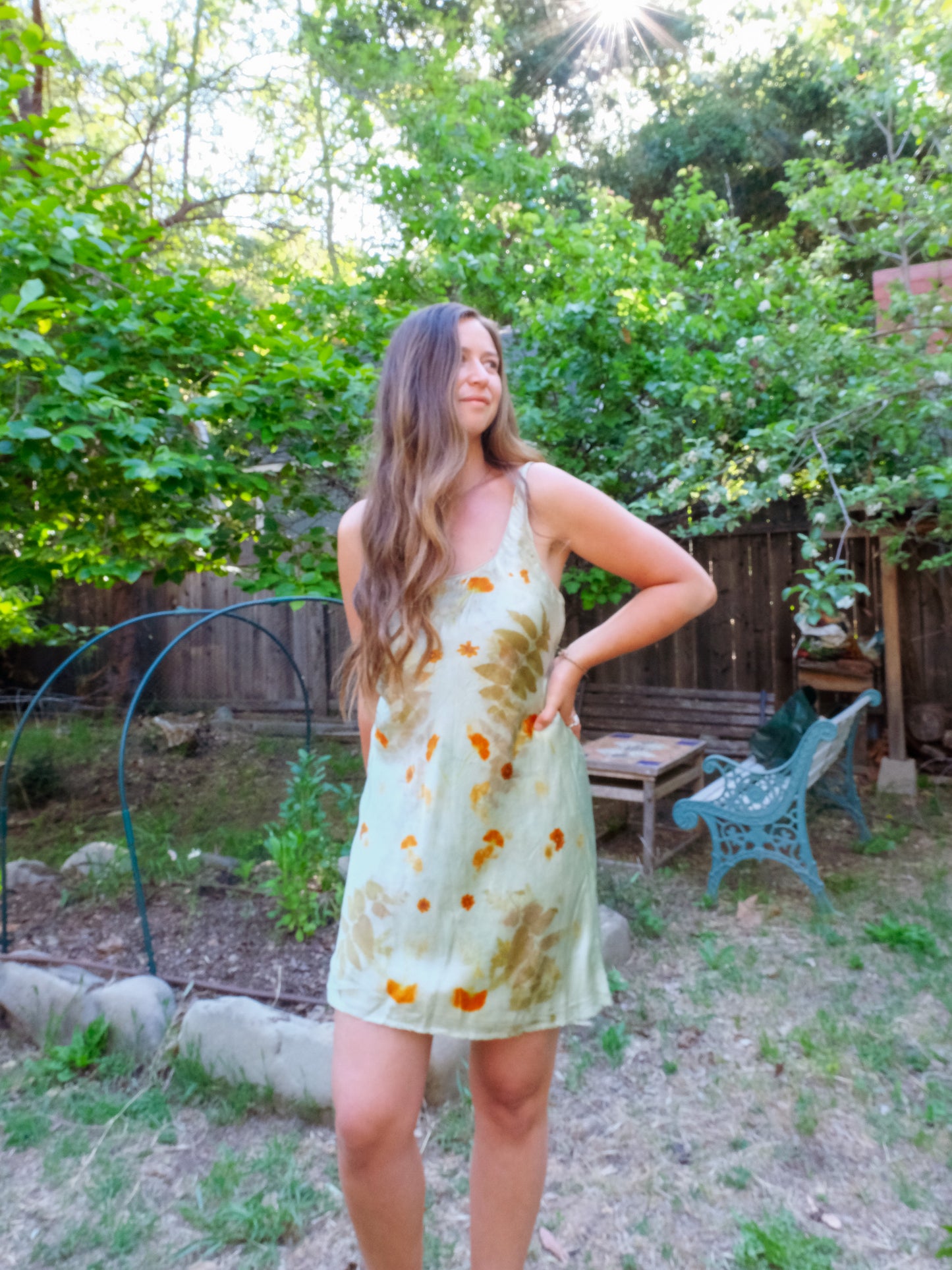 Chlorophyllin Silk Eco-printed Slip Dress