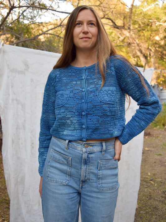 Indigo Crochet Long Sleeve Sweater