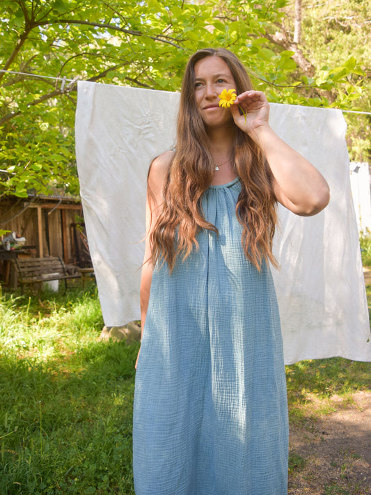 Indigo Gauze Cinched Strap Dress