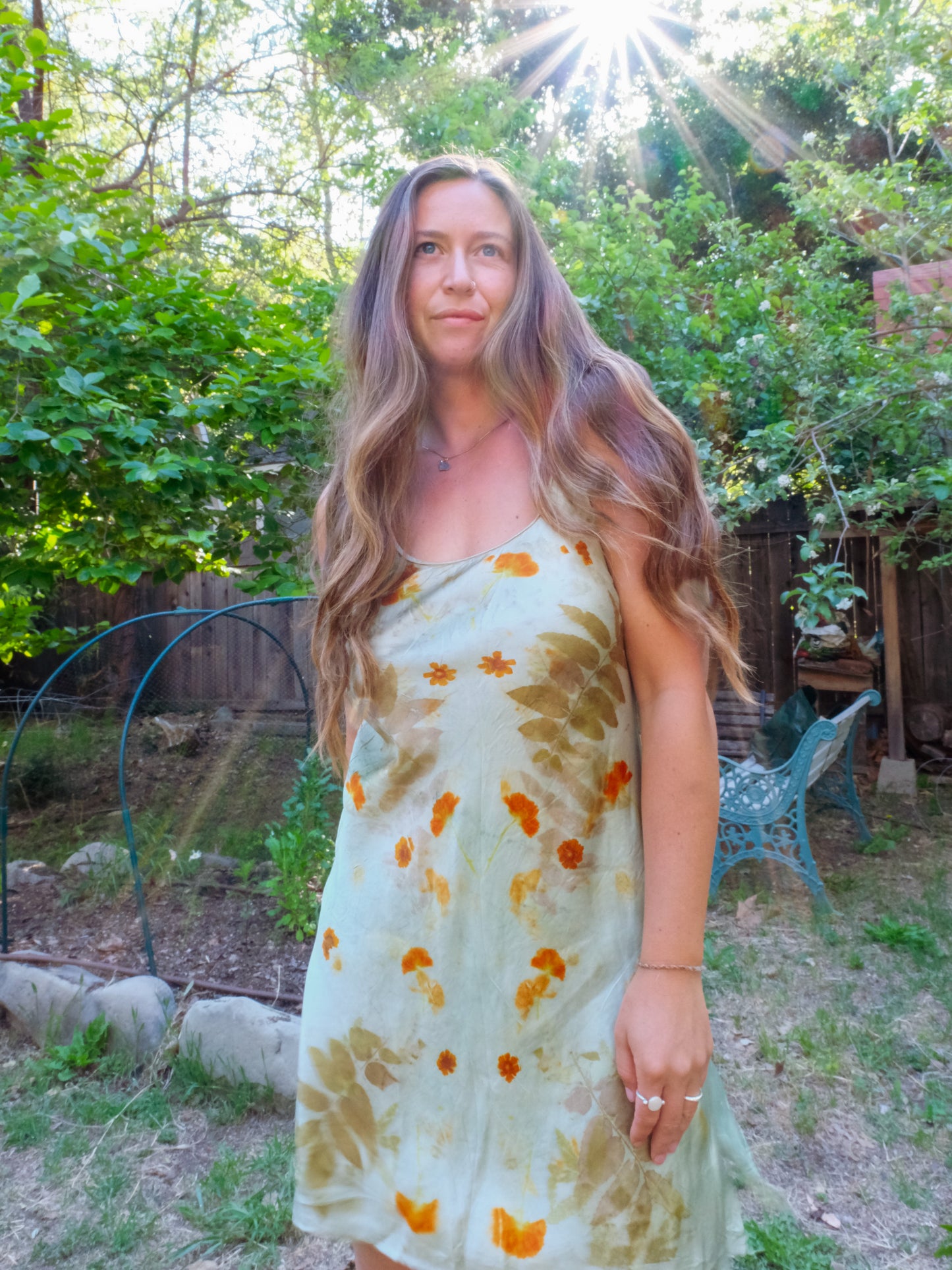 Chlorophyllin Silk Eco-printed Slip Dress