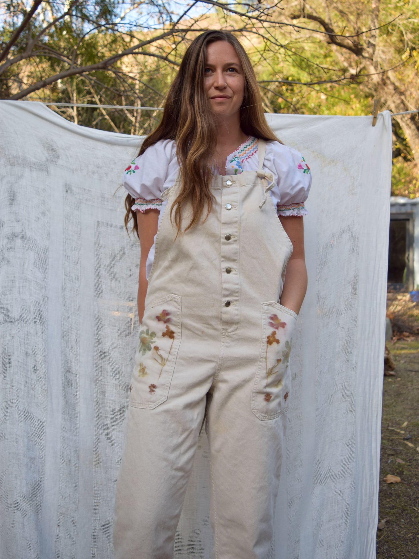 Eco-printed Patch Pocket Button Up Jumpsuit