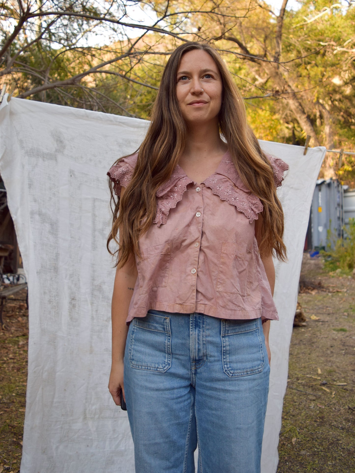 Madder Pointed Embroidered Collar Blouse