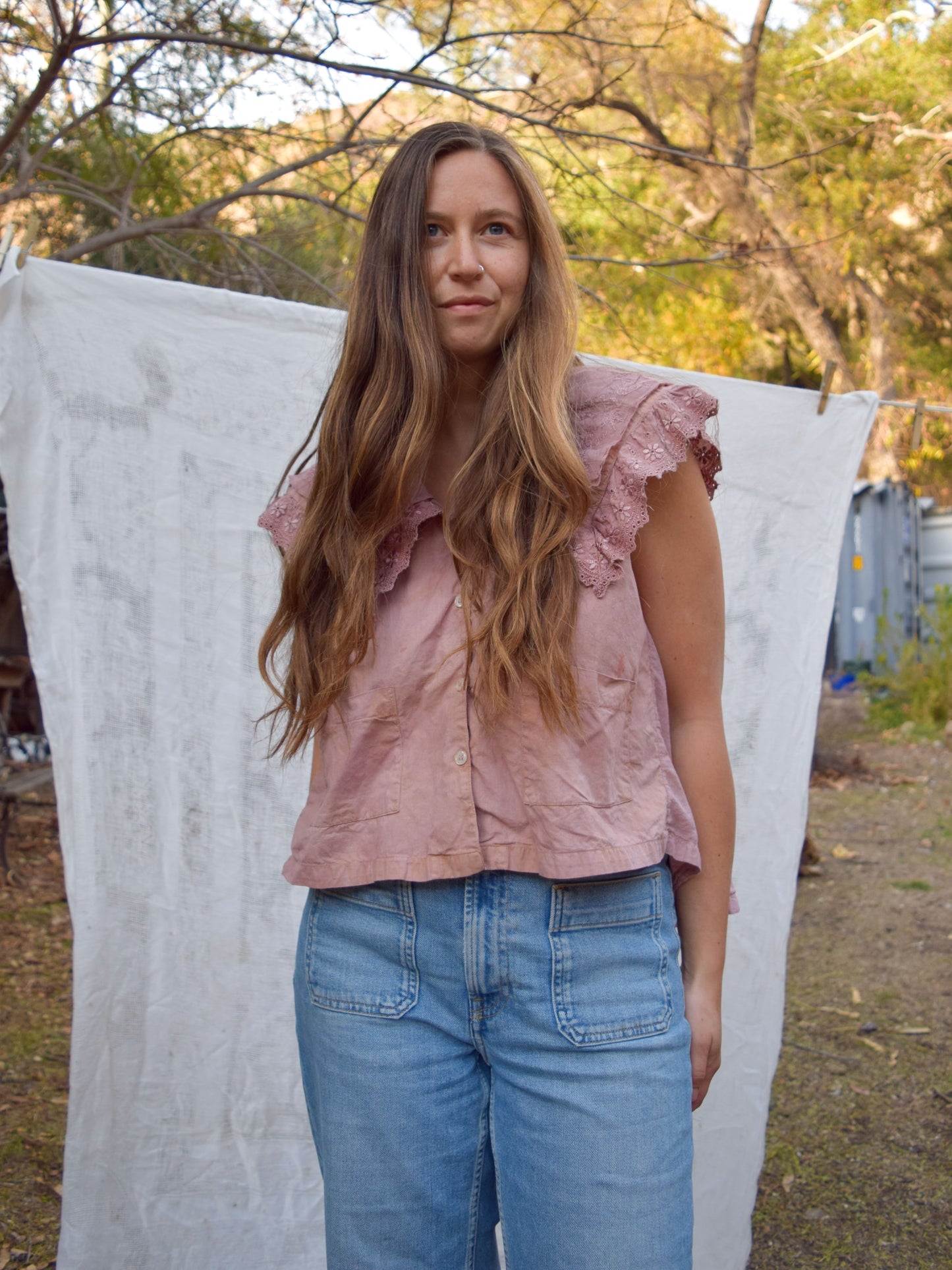 Madder Pointed Embroidered Collar Blouse