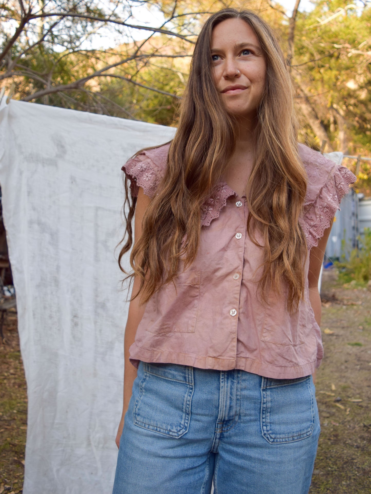 Madder Pointed Embroidered Collar Blouse