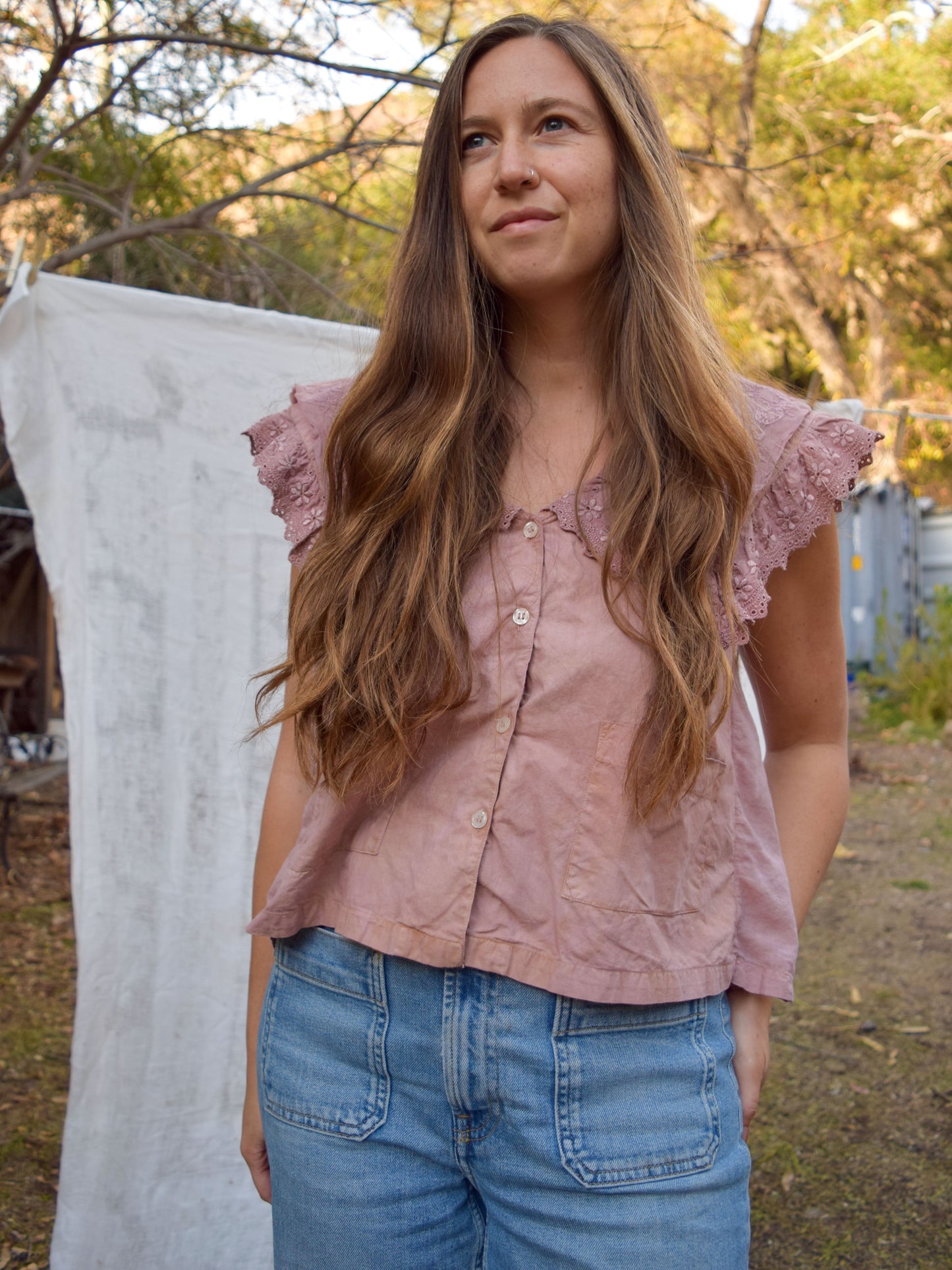 Madder Pointed Embroidered Collar Blouse