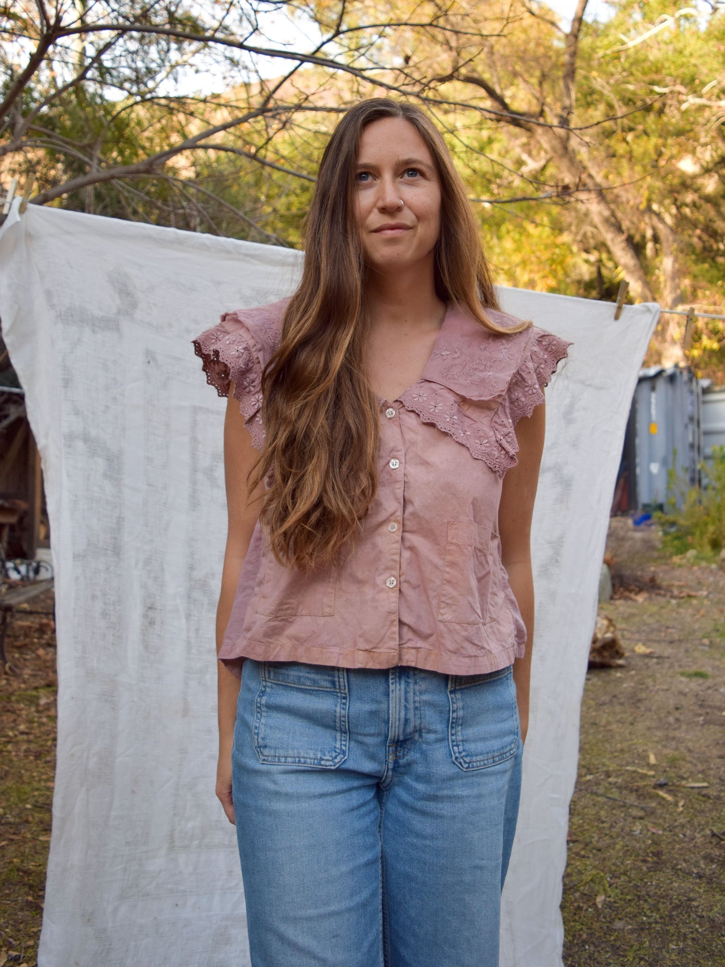 Madder Pointed Embroidered Collar Blouse