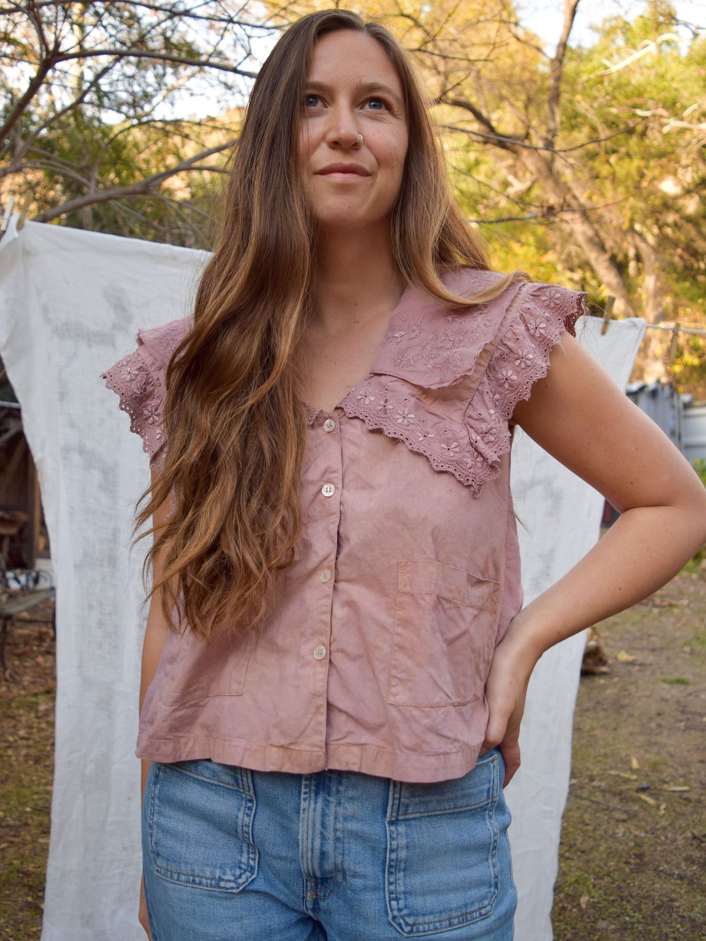 Madder Pointed Embroidered Collar Blouse