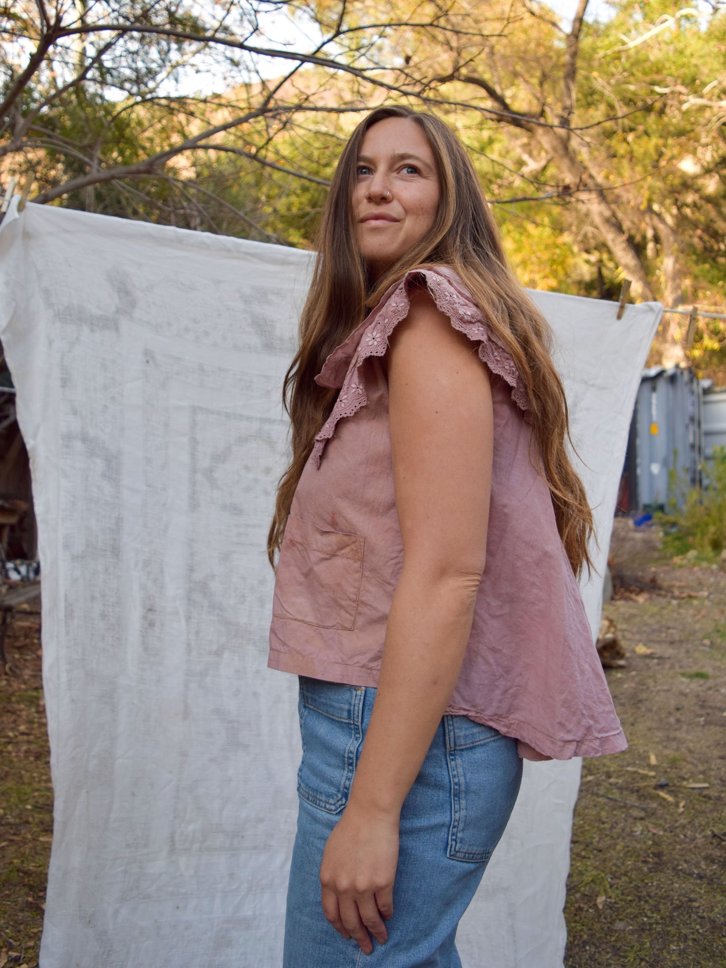 Madder Pointed Embroidered Collar Blouse