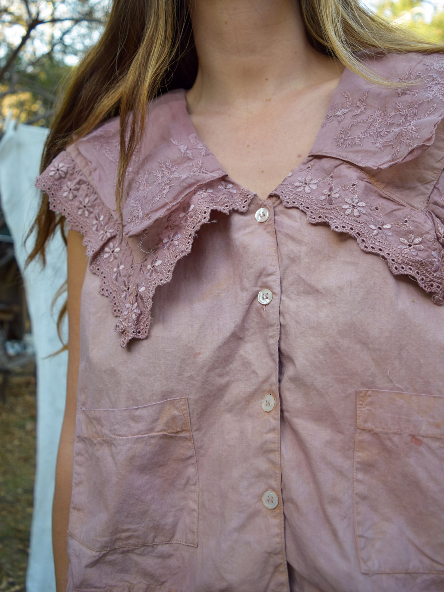 Madder Pointed Embroidered Collar Blouse