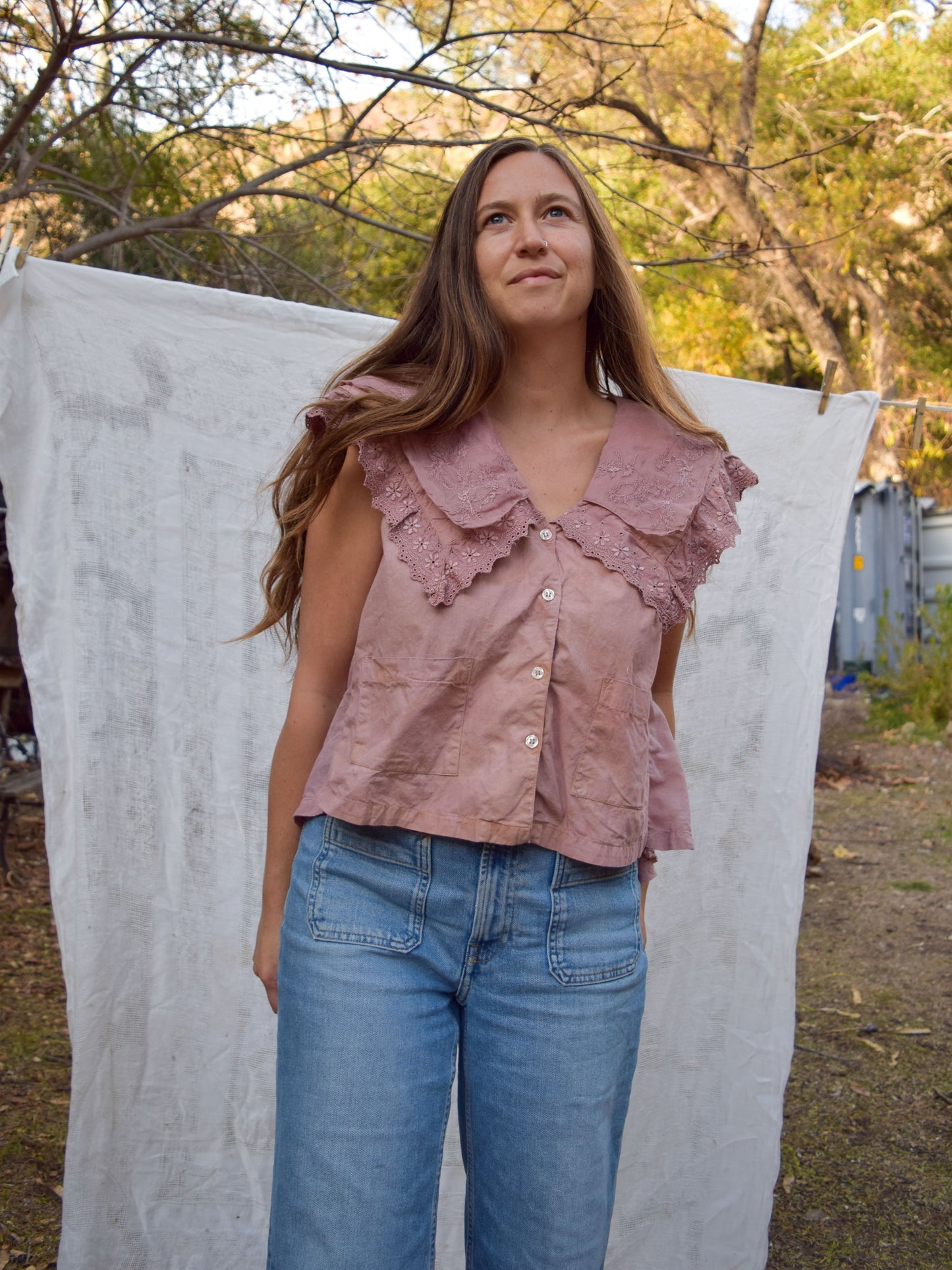 Madder Pointed Embroidered Collar Blouse