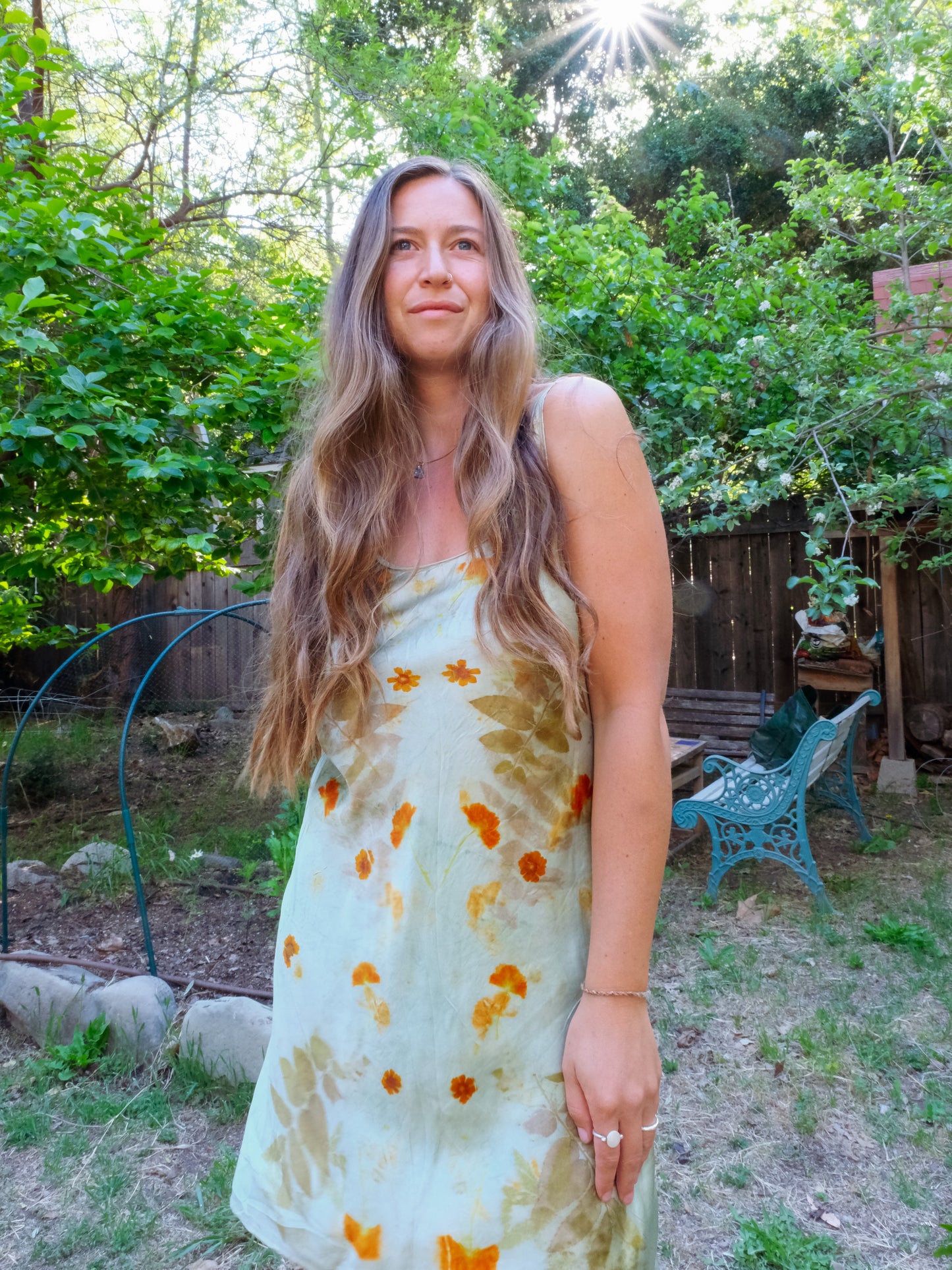 Chlorophyllin Silk Eco-printed Slip Dress