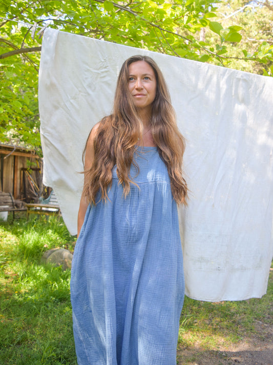 Indigo Gauze Babydoll Dress