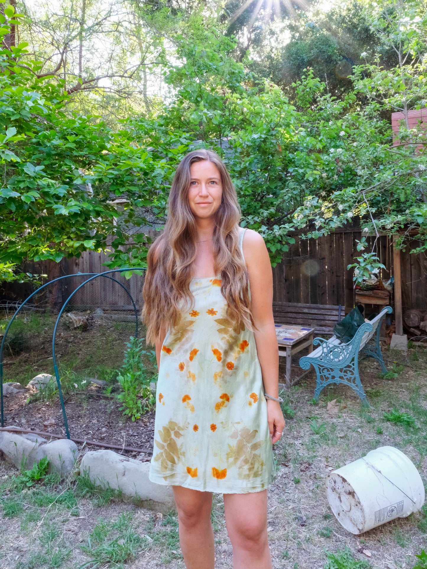 Chlorophyllin Silk Eco-printed Slip Dress