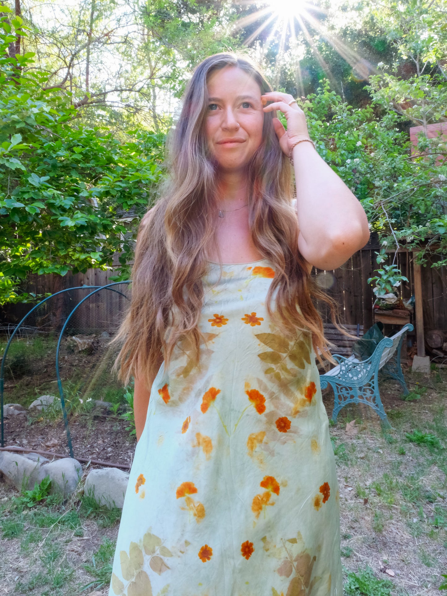 Chlorophyllin Silk Eco-printed Slip Dress