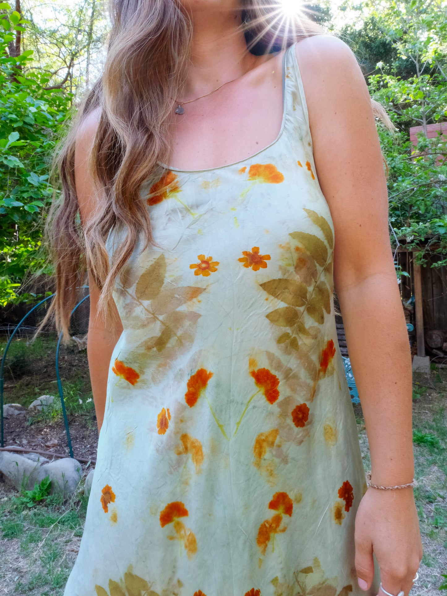 Chlorophyllin Silk Eco-printed Slip Dress