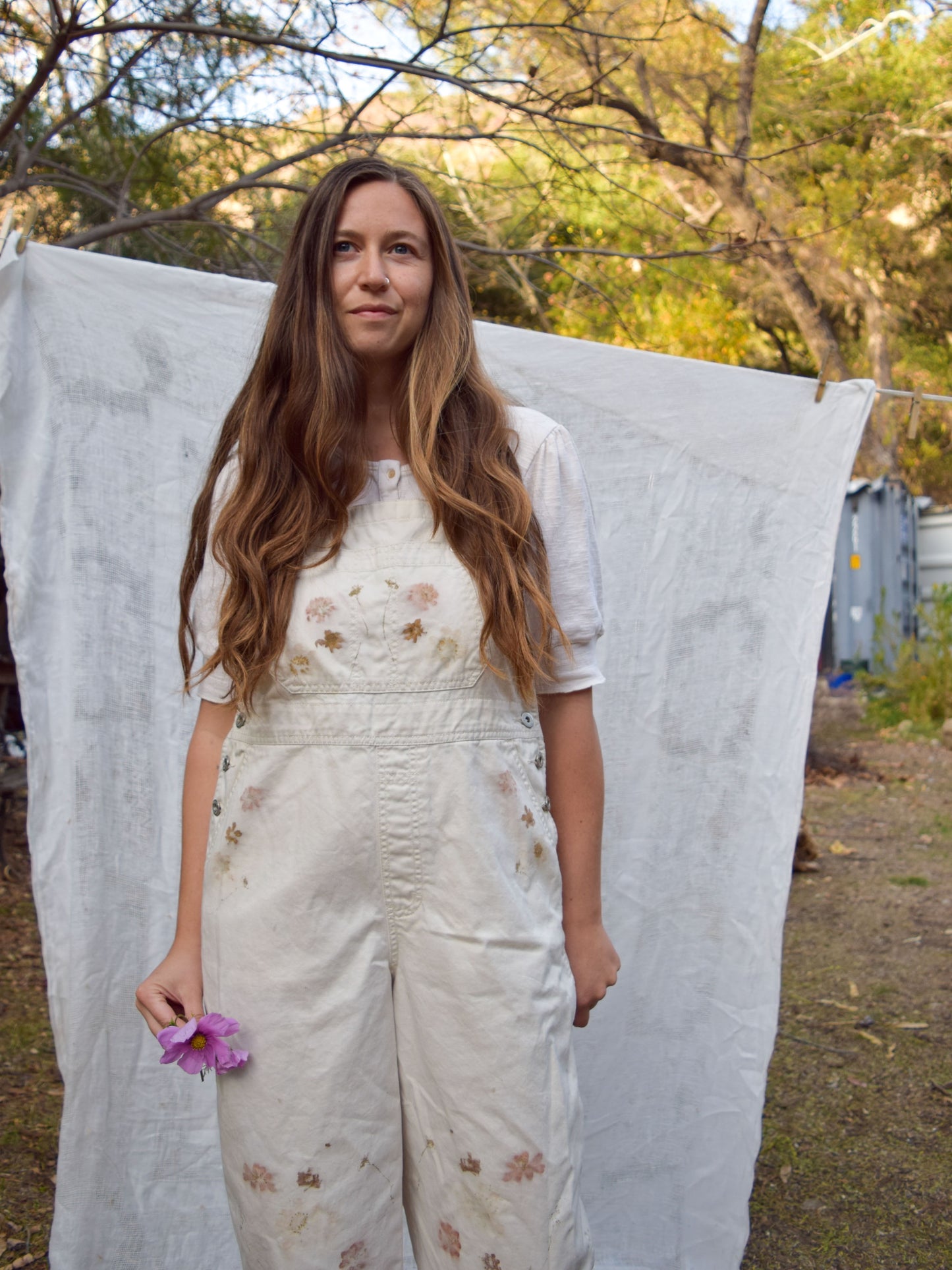 Eco-printed Wide Leg Overalls