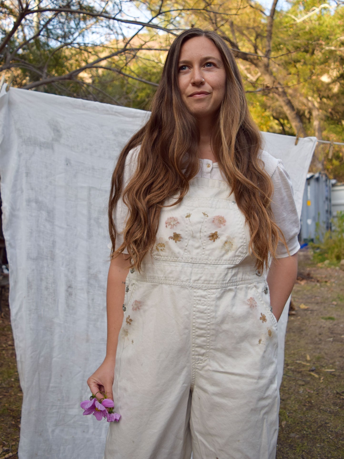 Eco-printed Wide Leg Overalls