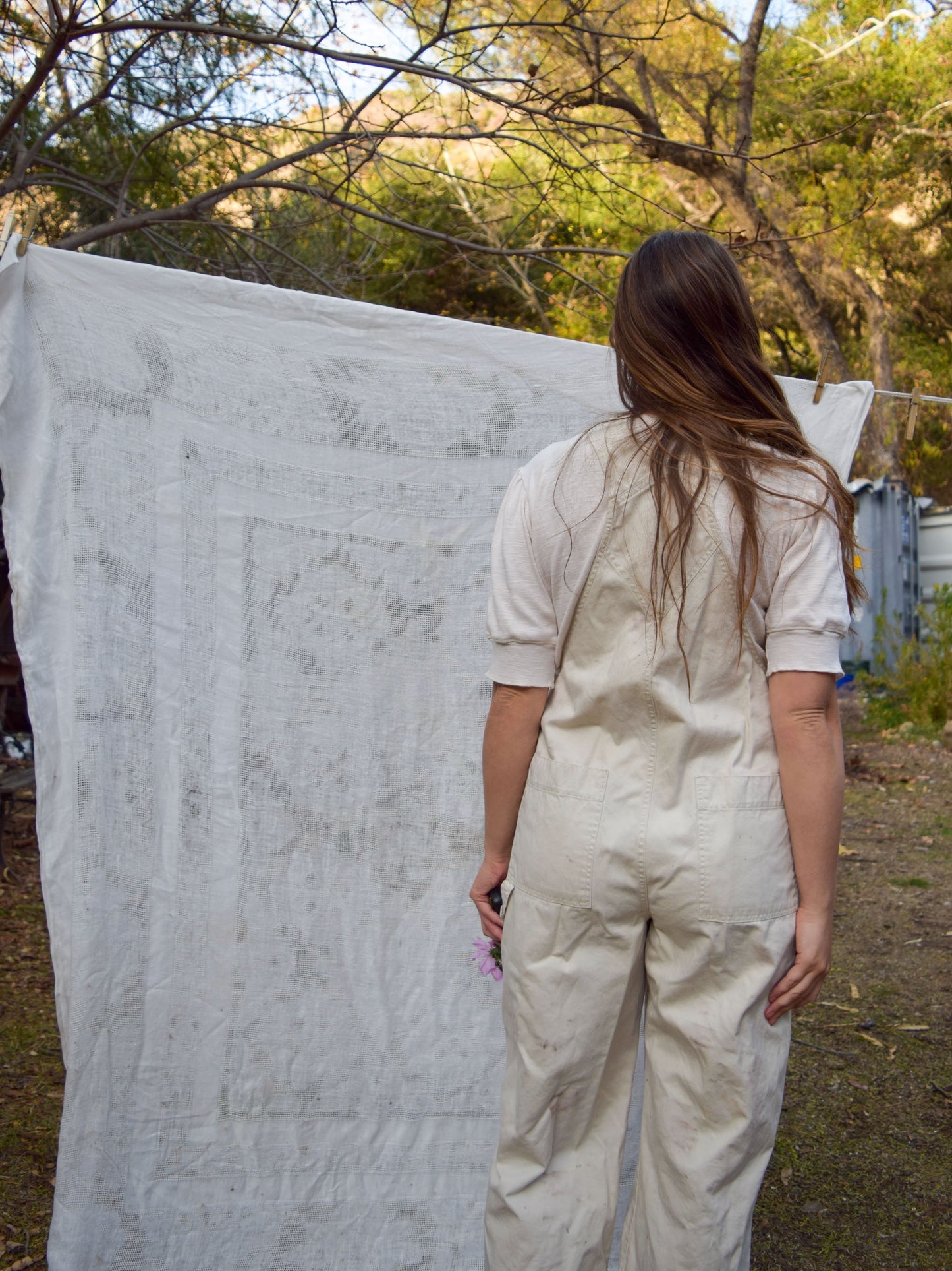 Eco-printed Wide Leg Overalls