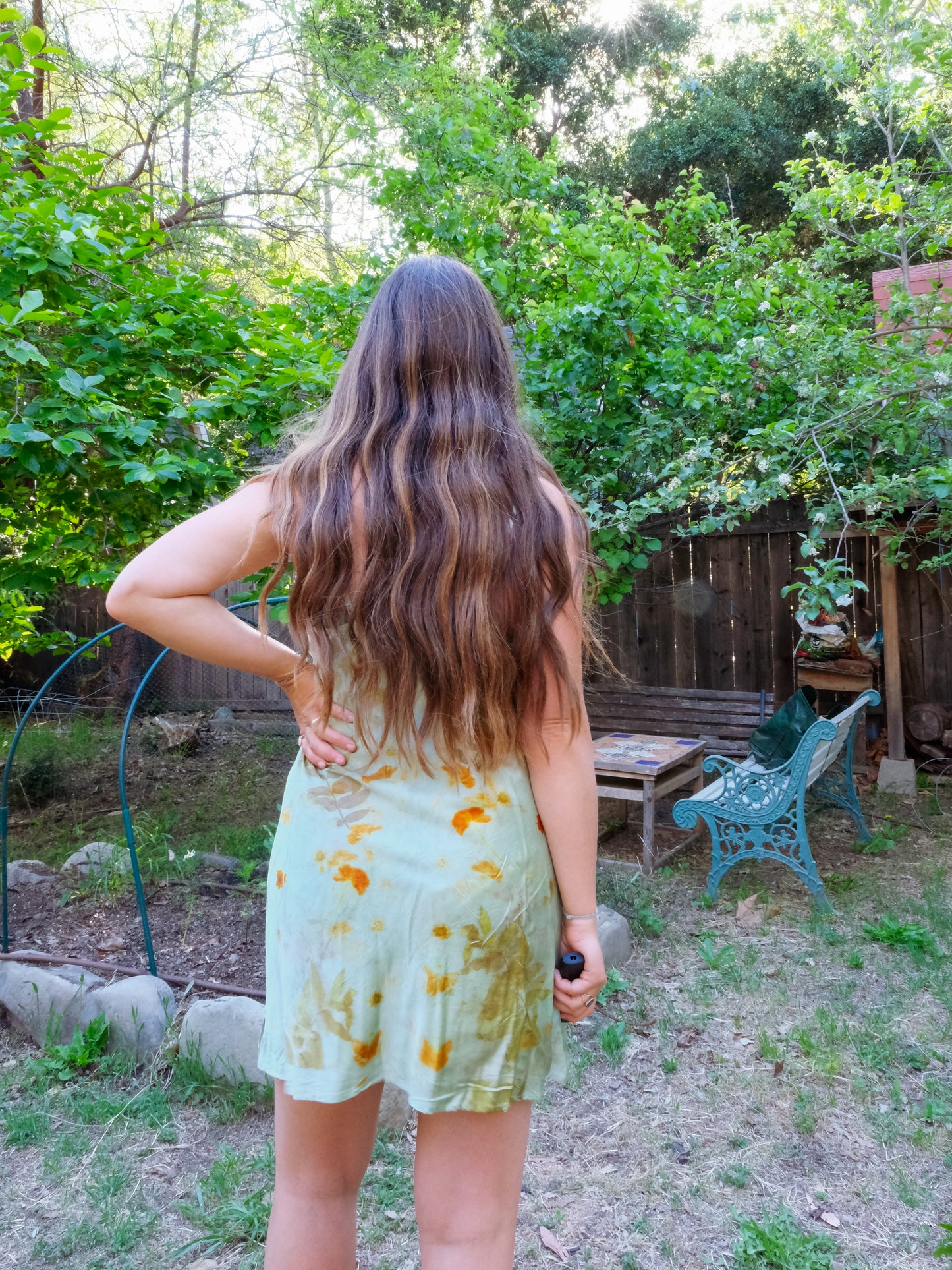 Chlorophyllin Silk Eco-printed Slip Dress