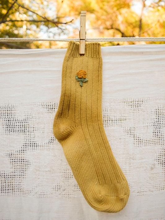 Pomegranate Embroidered Flower Organic Cotton Socks