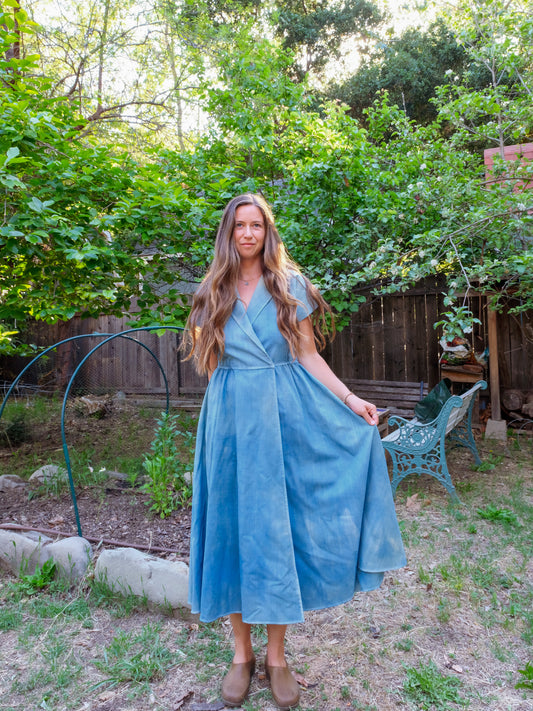 Indigo Heavy Linen Collared Dress