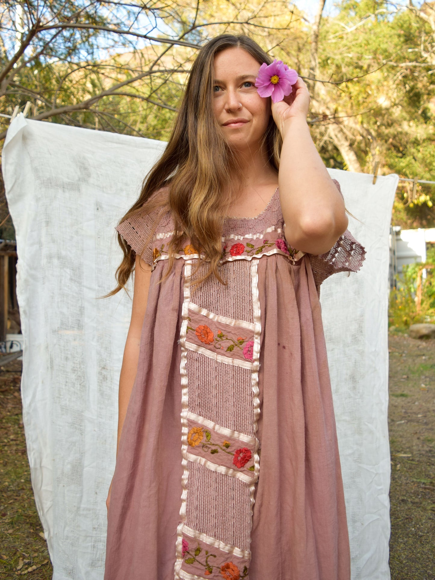 Seqouia Embroidered Flower Traditional Mexican Huipil