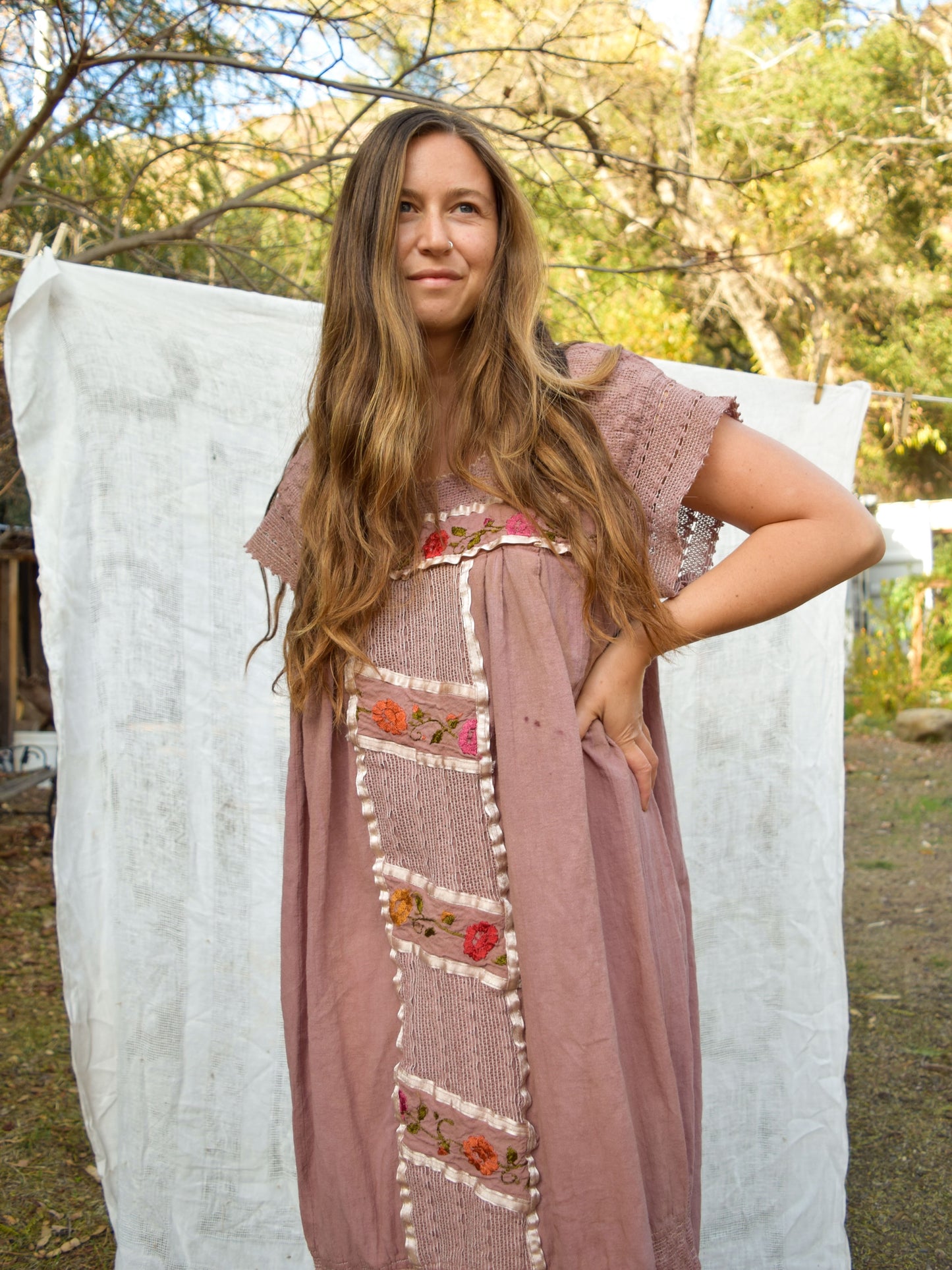 Seqouia Embroidered Flower Traditional Mexican Huipil