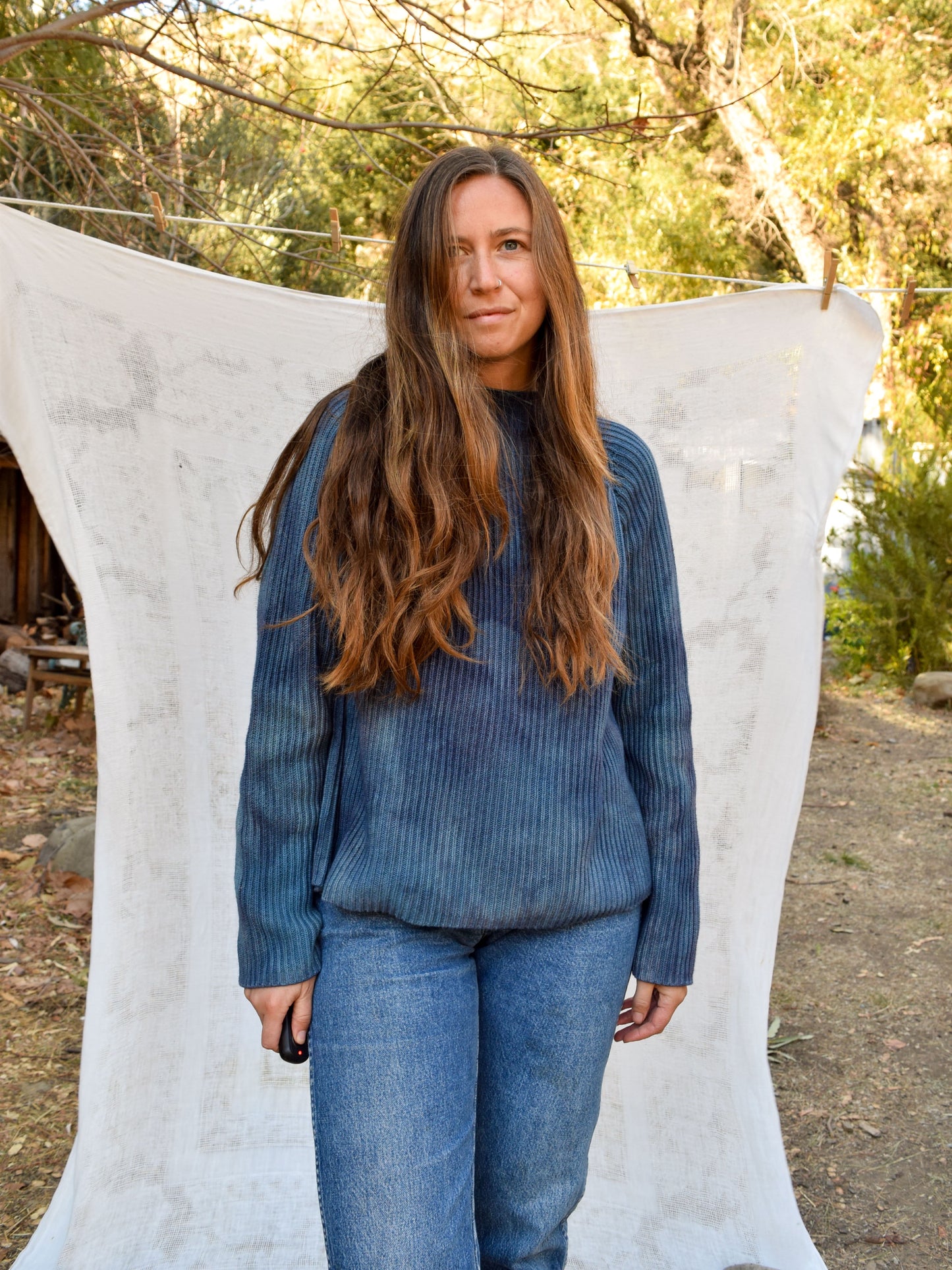 Indigo & Logwood Cotton Mock Neck Sweater