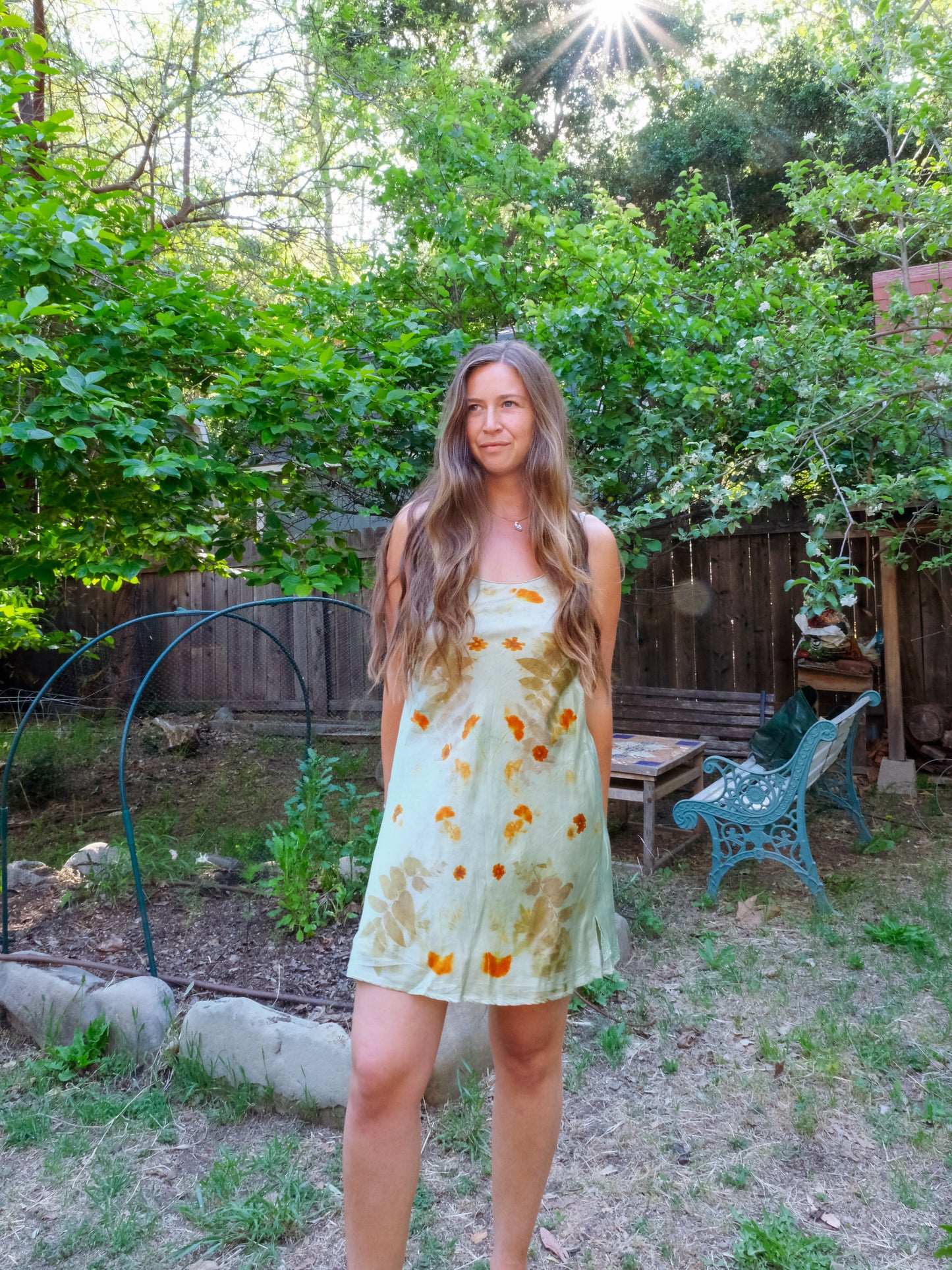 Chlorophyllin Silk Eco-printed Slip Dress