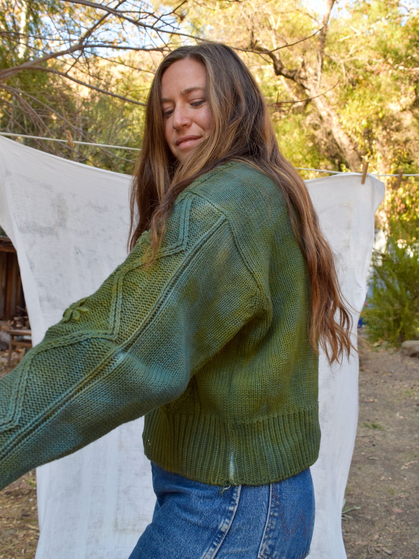 Indigo & Pomegranate Flower Cable Knit Sweater