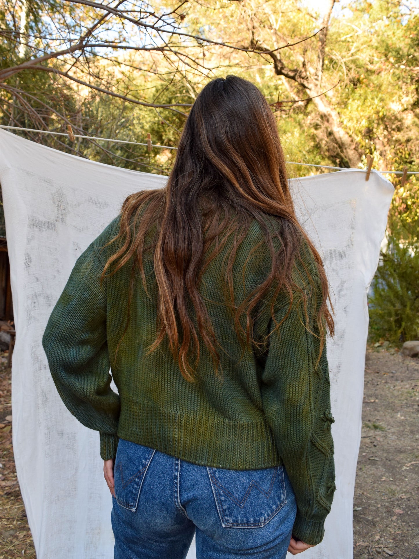 Indigo & Pomegranate Flower Cable Knit Sweater