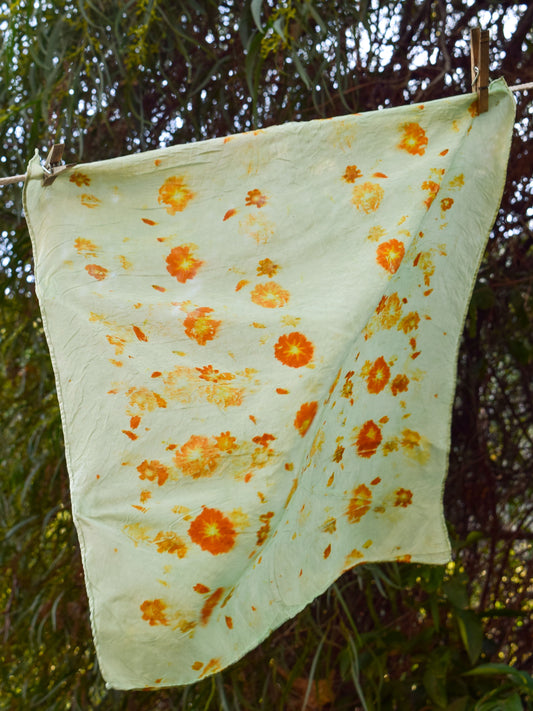 Chlorophyllin Eco-printed Silk Scarf