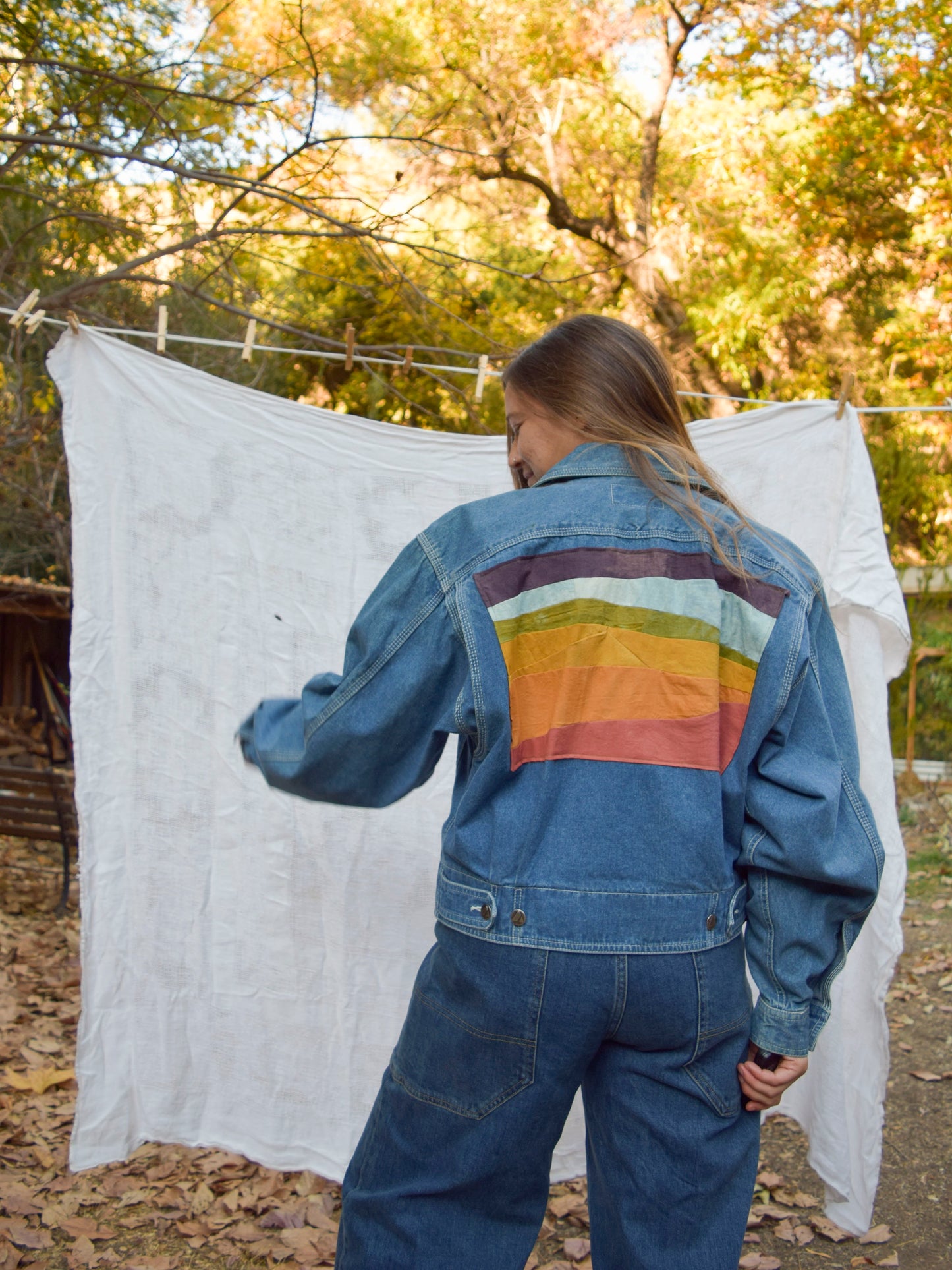 Rainbow Quilted Landscape Denim Jacket