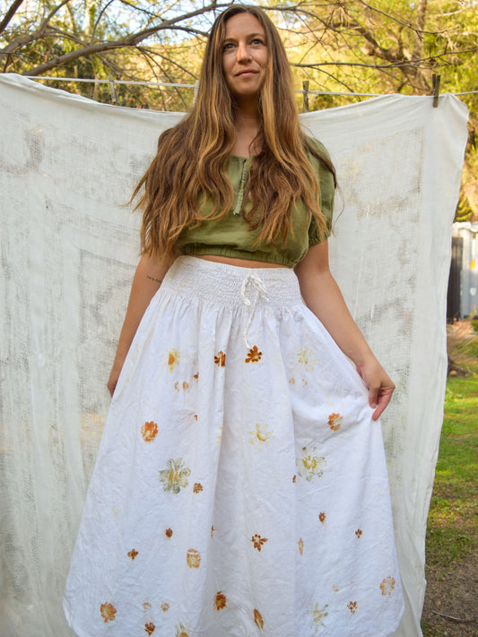 Eco-printed Smocked Waist Skirt