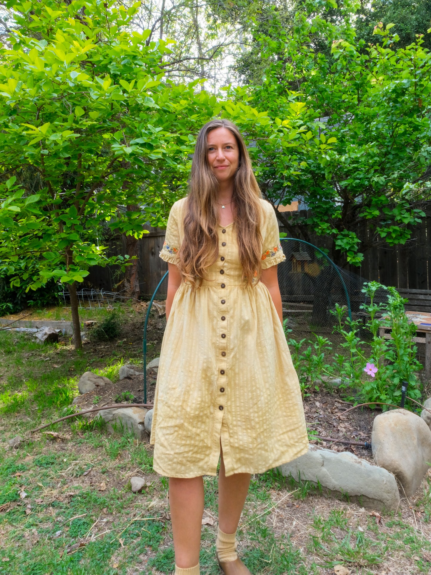 Pomegranate Embroidered Fitted Dress