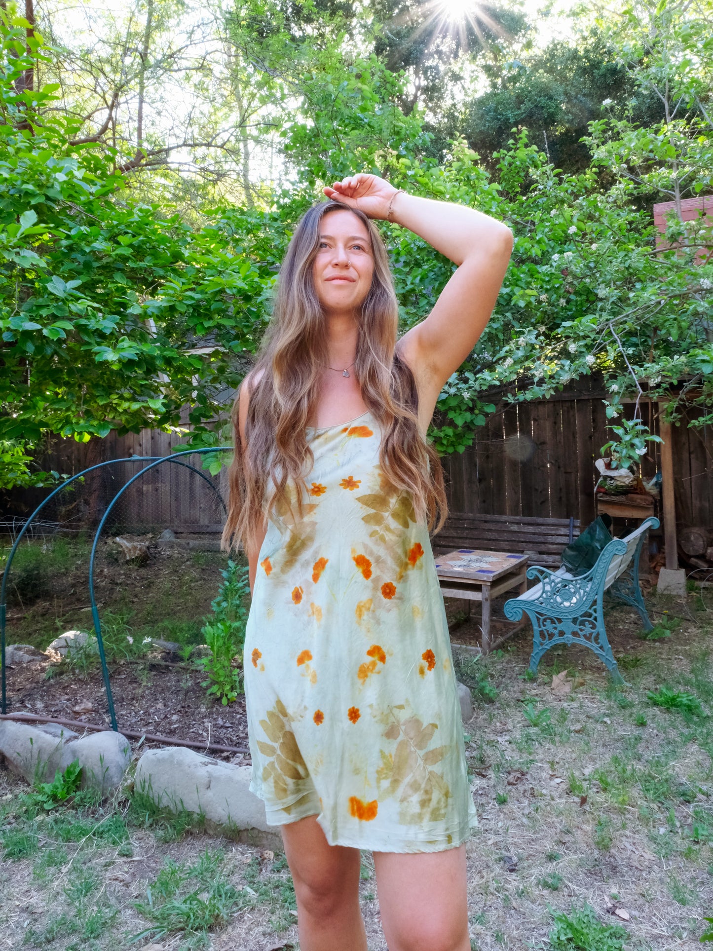 Chlorophyllin Silk Eco-printed Slip Dress