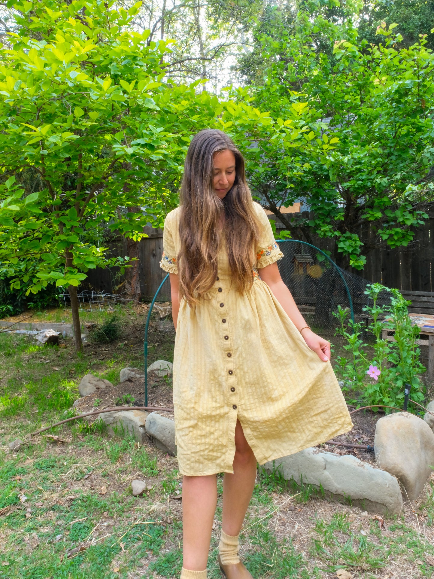 Pomegranate Embroidered Fitted Dress