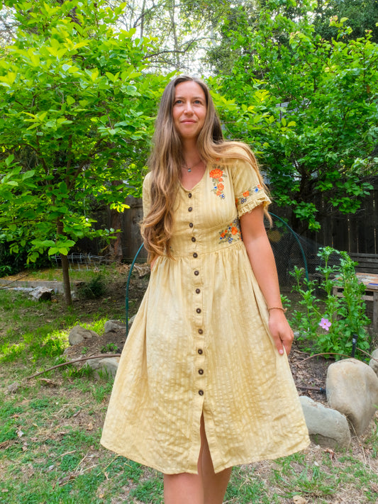 Pomegranate Embroidered Fitted Dress