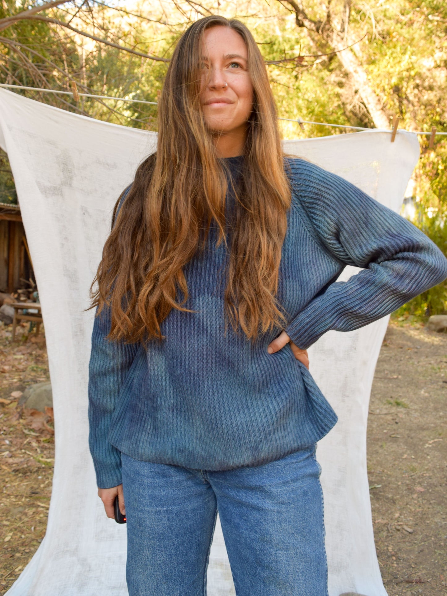 Indigo & Logwood Cotton Mock Neck Sweater