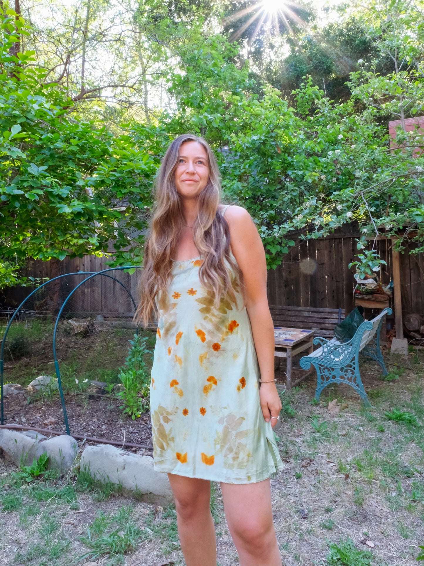 Chlorophyllin Silk Eco-printed Slip Dress