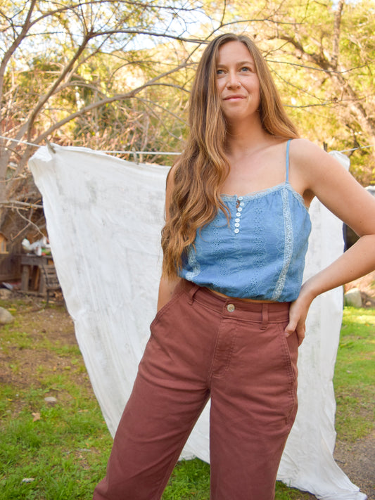 Indigo Eyelet & Lace Tank