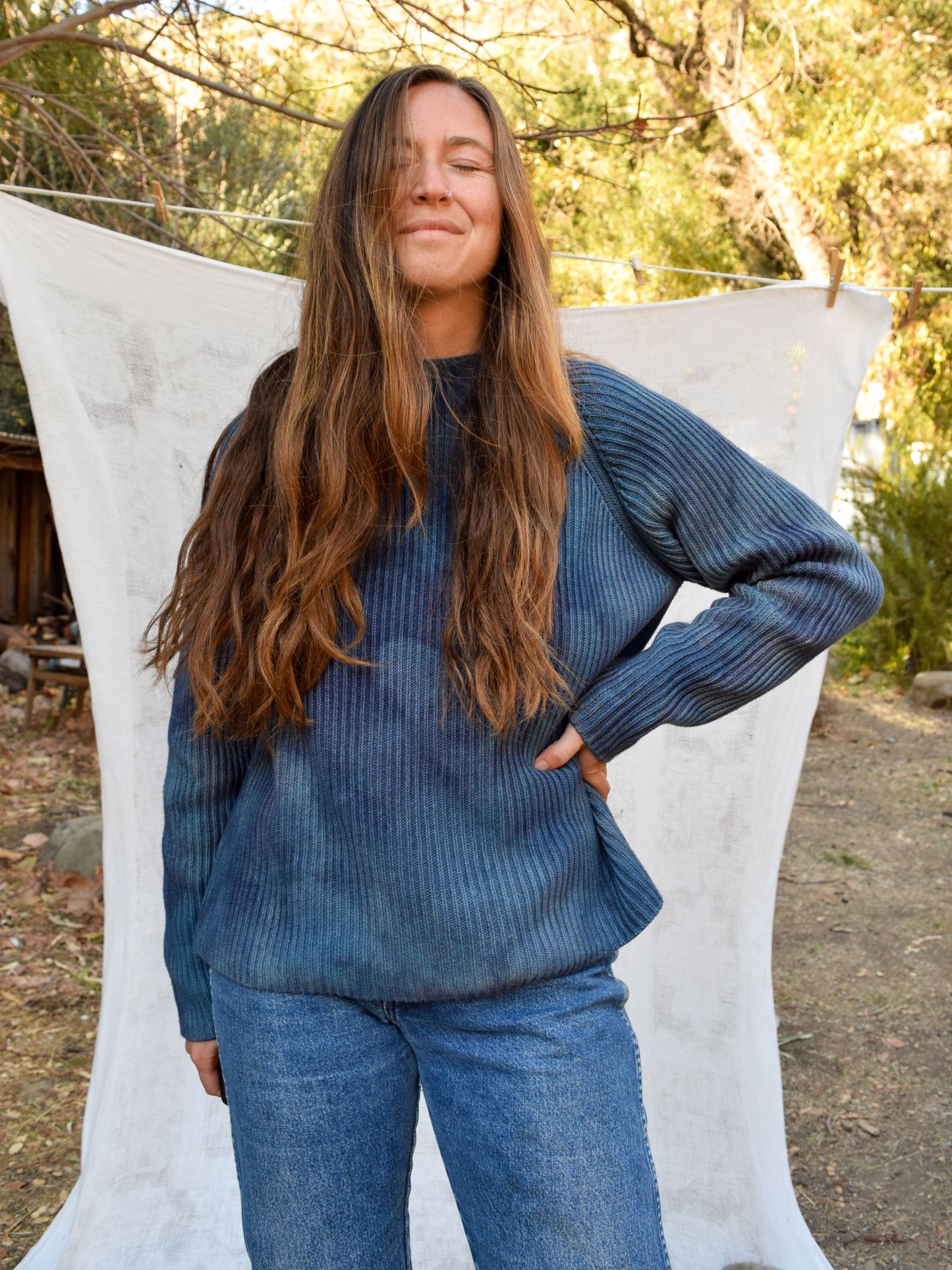 Indigo & Logwood Cotton Mock Neck Sweater