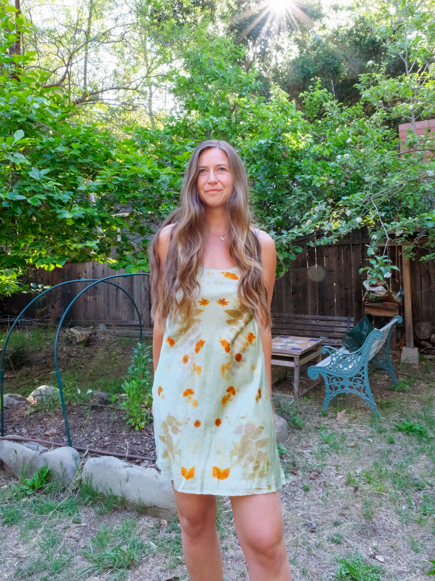 Chlorophyllin Silk Eco-printed Slip Dress