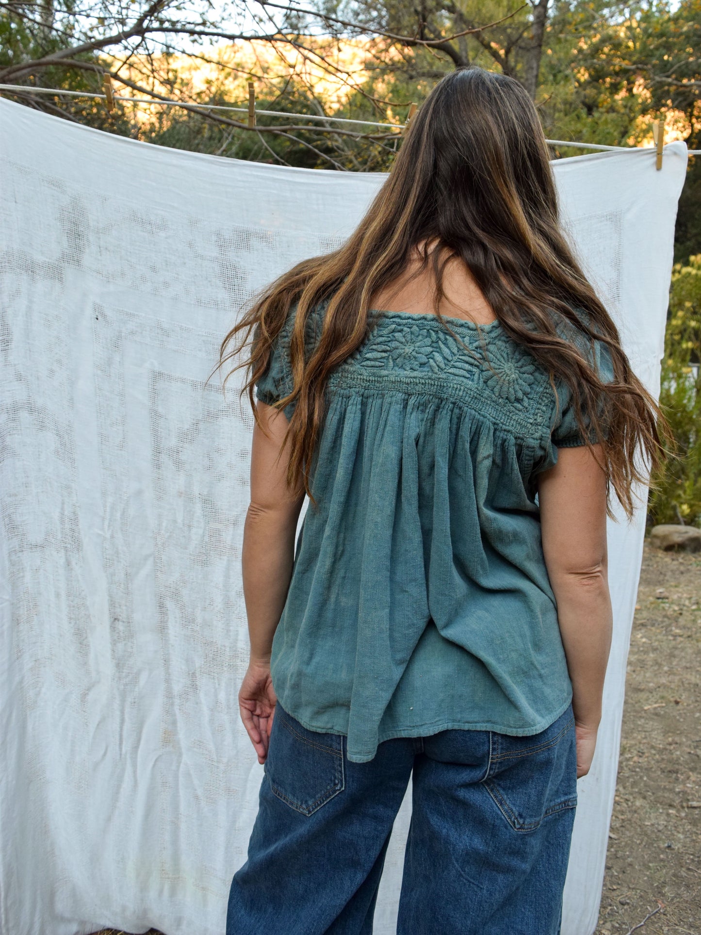 Indigo & Pomegranate Traditional Huipil Blouse