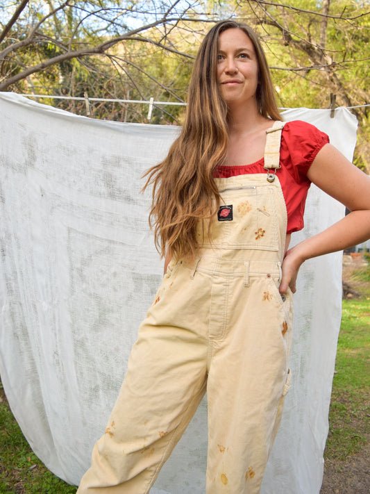 Eco-printed Corduroy Cream Overalls