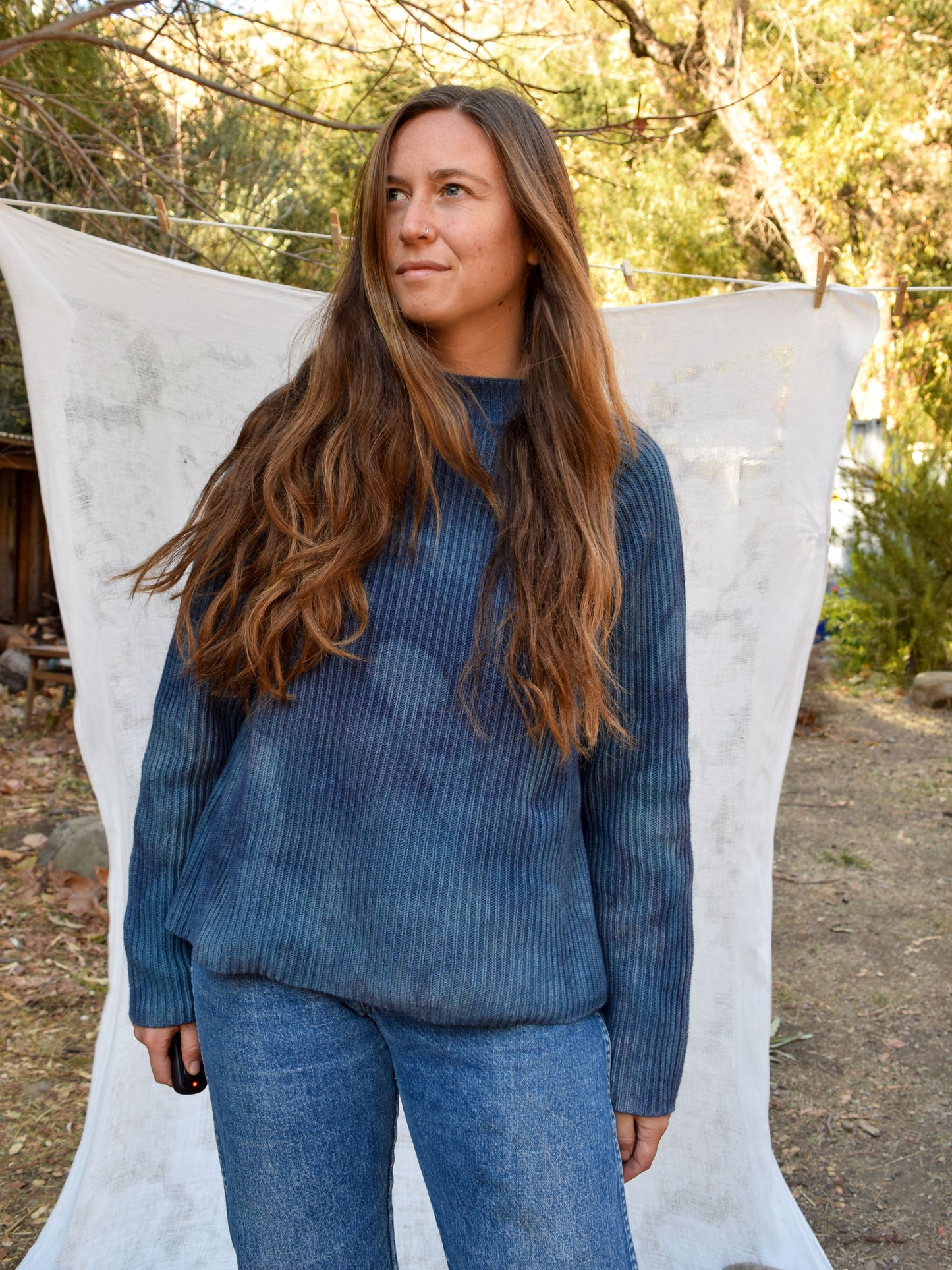 Indigo & Logwood Cotton Mock Neck Sweater